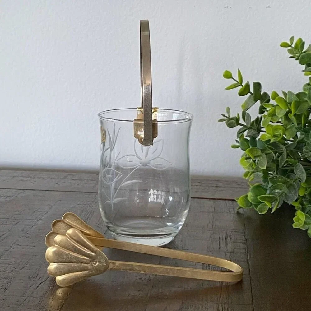 Murano Glass Kristall Lavorazione Etched Individual Ice Bucket with Tongs